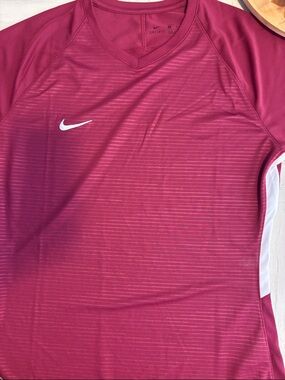 Nike Maroon Performance Short Sleeve Shirt with White Swoosh